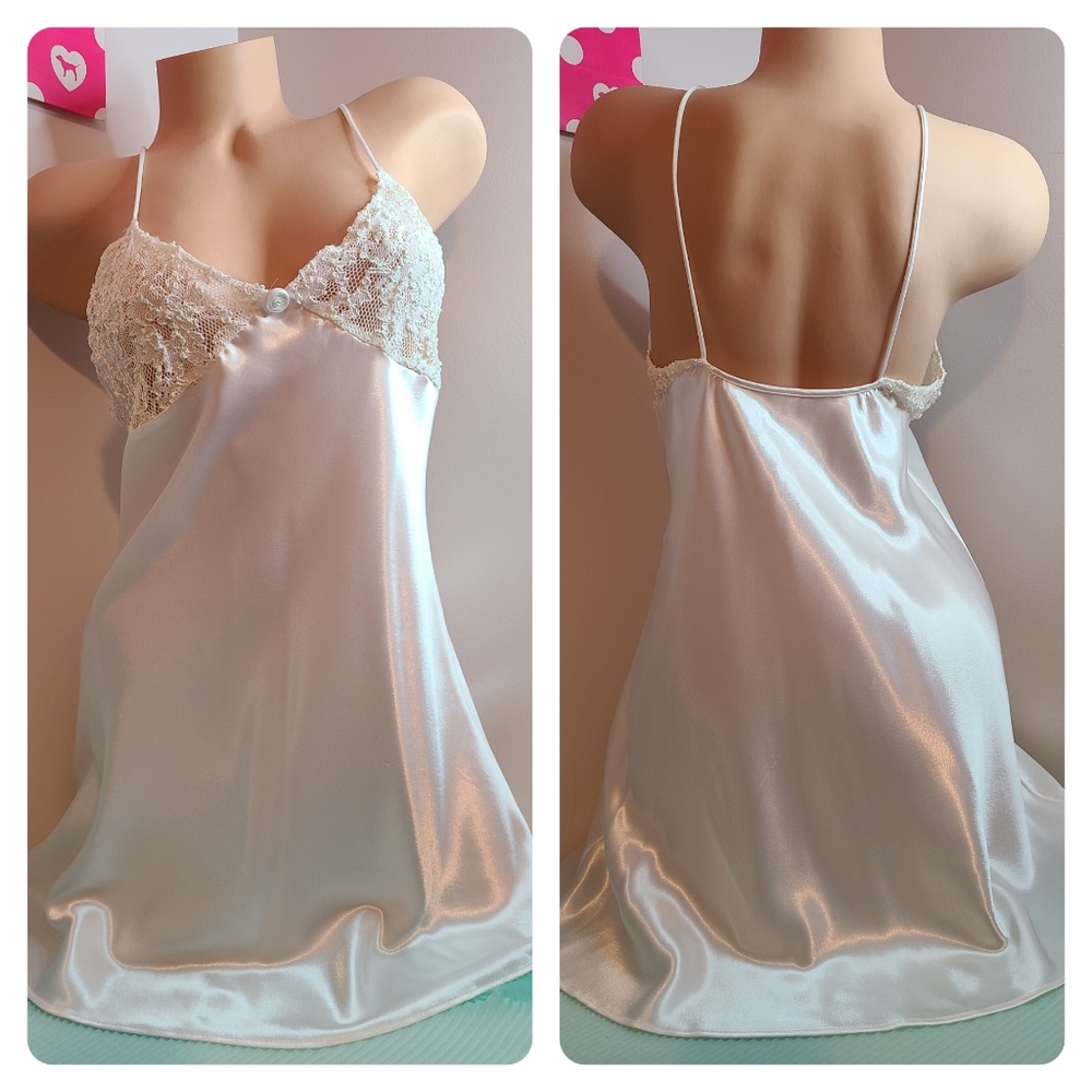 VTG Val Mode Silky Satin Lace Babydoll Chemise Size M